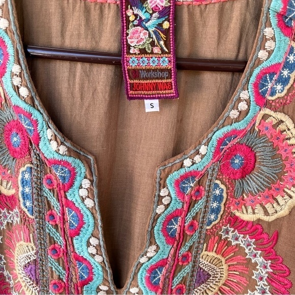 JOHNNY WAS EMBROIDERED V-NECK TUNIC STYLE MIDI DRESS SIZE SMALL OVERSIZED - Picture 2 of 5